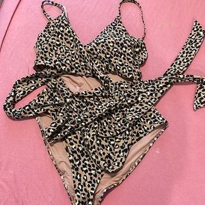 Aerie Leopard Wrap One Piece Swimsuit